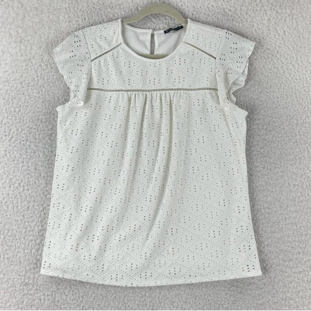 Adrianna Papell White Ruffled Cap Sleeve Blouse